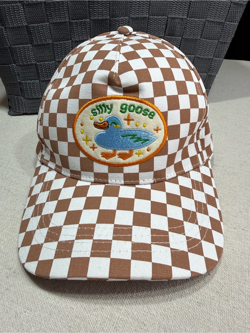 Silly Goose Checkerboard Cap - Brown & White - NWT - Adult Size - Unisex